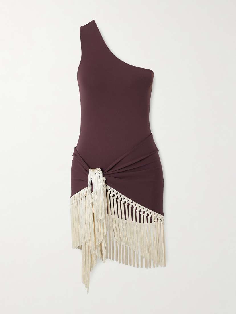 Taller Marmo Yacare One-shoulder Swimsuit And Fringed Pareo Set