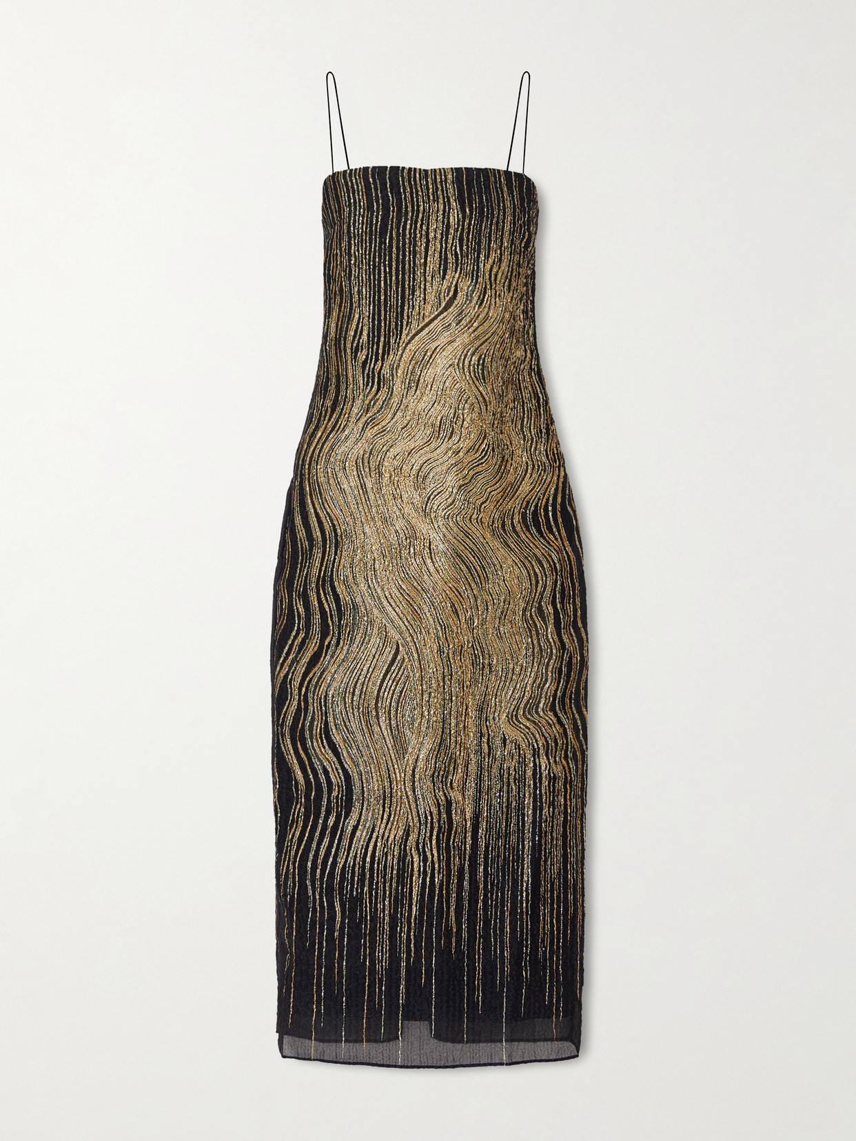 Taller Marmo Showgirl Metallic Silk-blend Crepon Midi Dress In Black