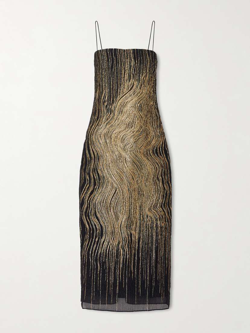 Taller Marmo Showgirl Metallic Silk-blend Crepon Midi Dress