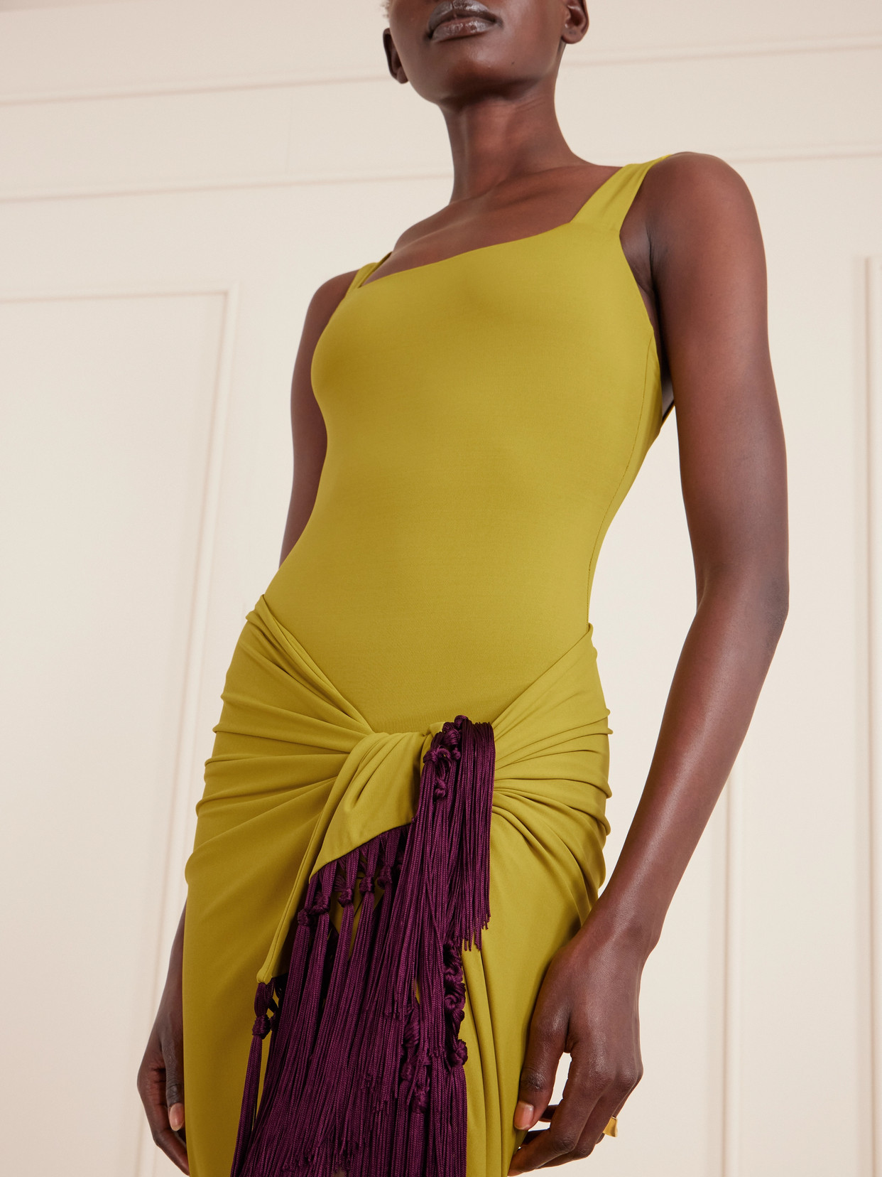 Taller Marmo Swimsuit And Tasseled Pareo Set In Yellow