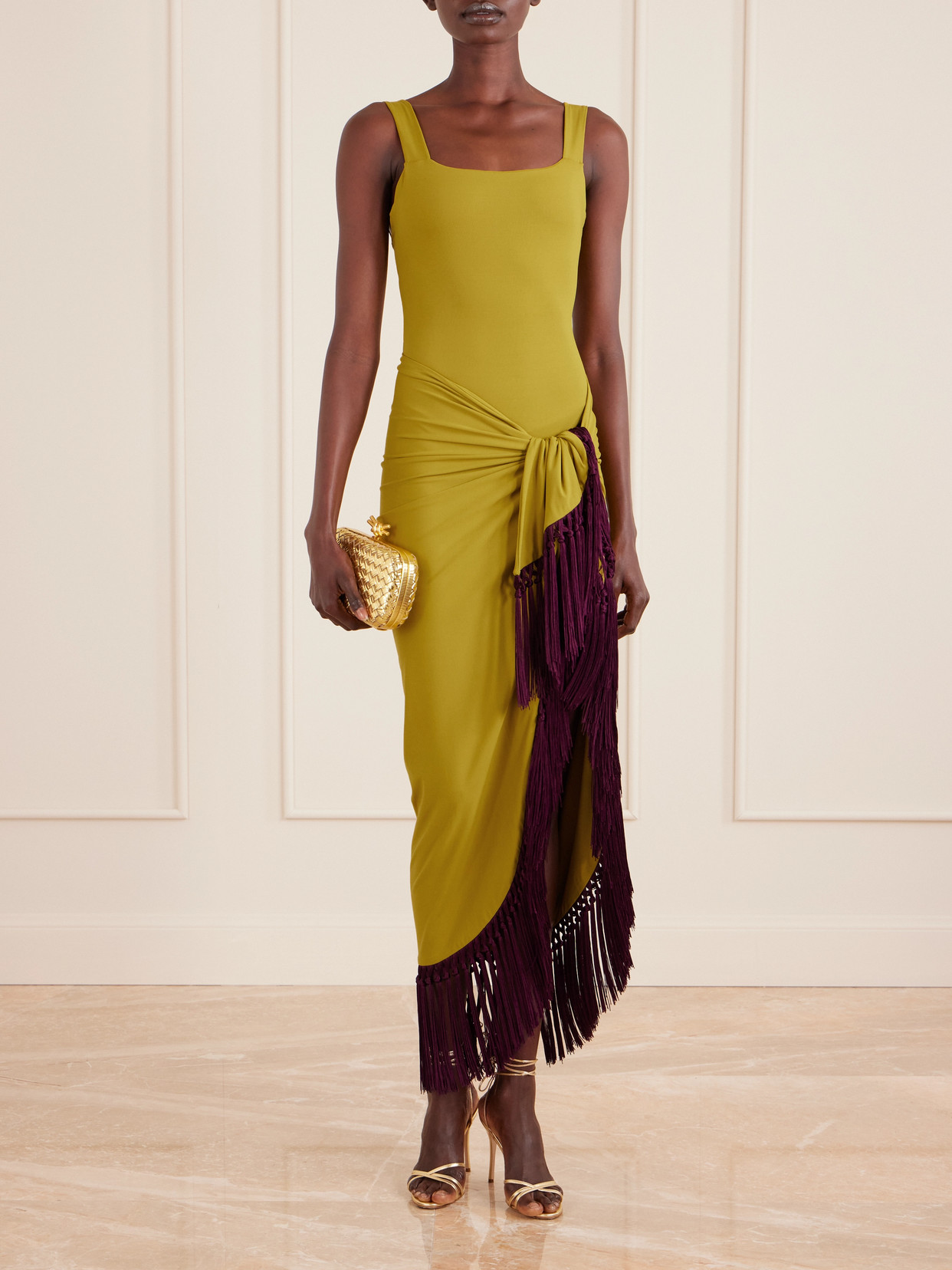 Taller Marmo Swimsuit And Tasseled Pareo Set In Yellow