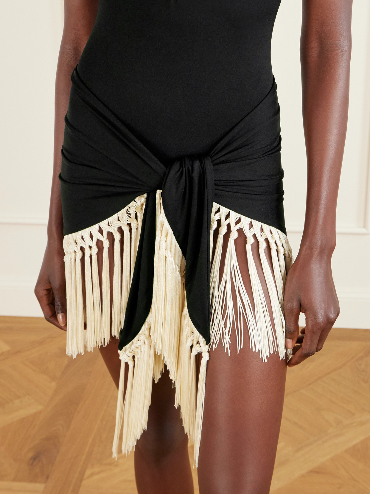 Taller Marmo Tropicana Halterneck Swimsuit And Fringed Pareo Set In Black