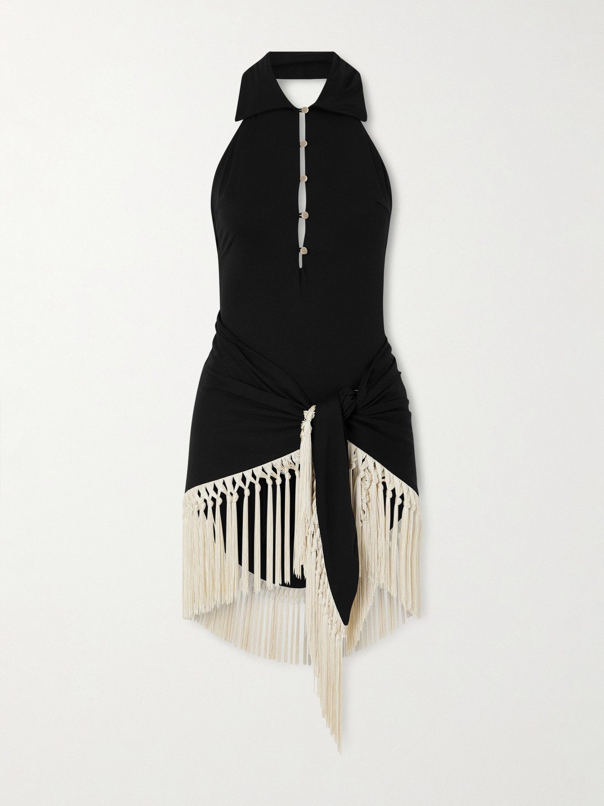 Taller Marmo Tropicana Halterneck Swimsuit And Fringed Pareo Set In Black