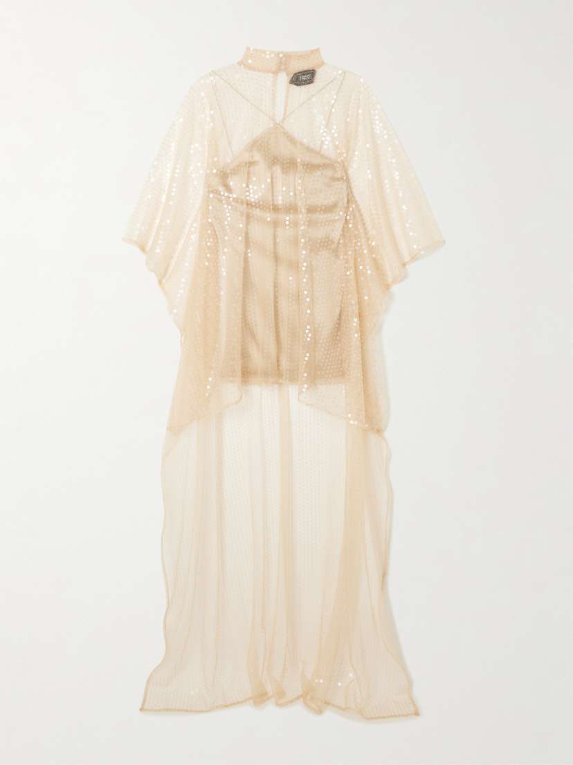 Taller Marmo Denver Disco Layered Sequined Asymmetric Tulle And Crepe-cady Kaftan