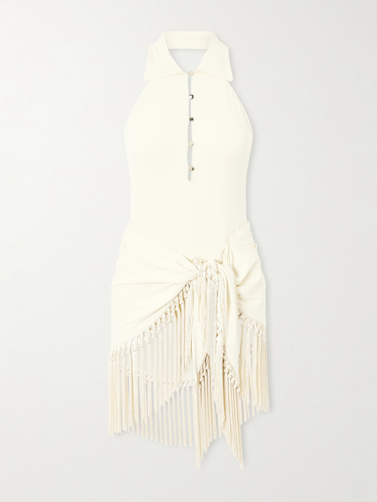 Taller Marmo Tropicana Halterneck Swimsuit And Fringed Pareo Set In White