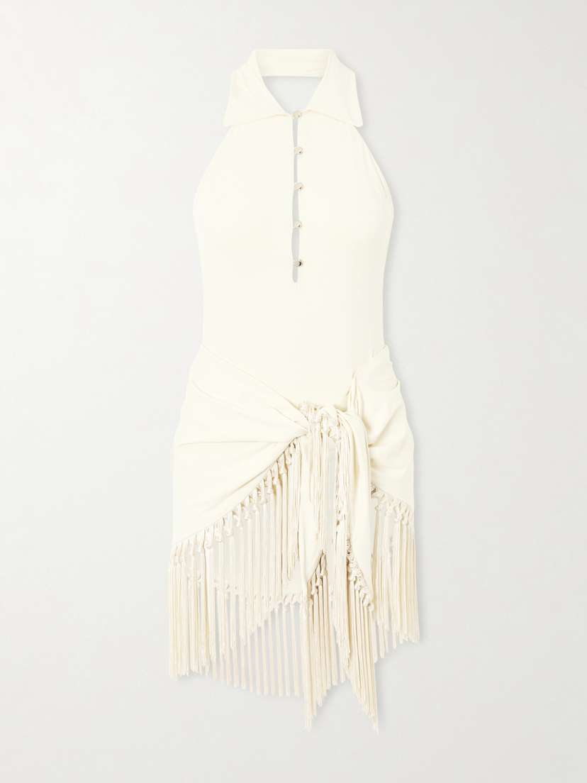 Taller Marmo Tropicana Halterneck Swimsuit And Fringed Pareo Set