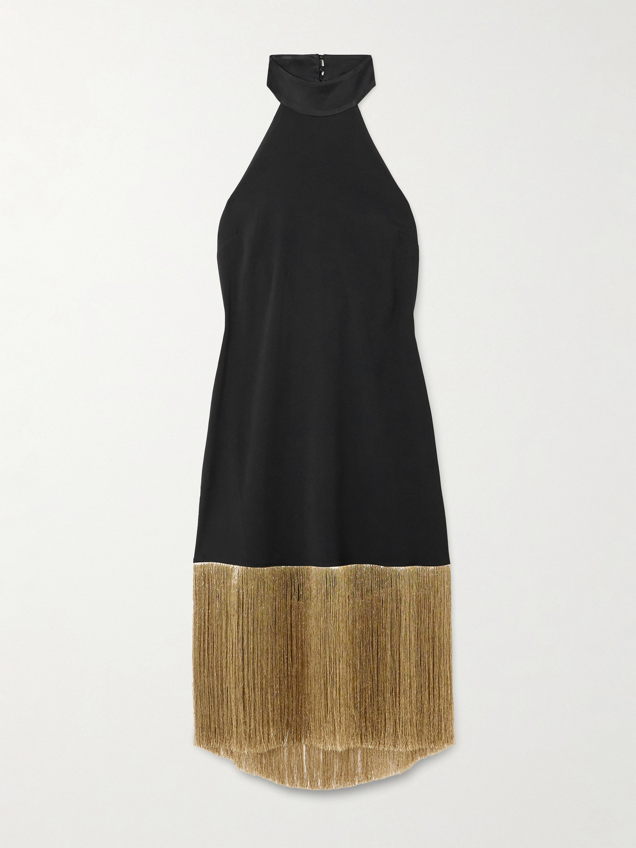 Taller Marmo Berlin Fringed Crepe Halterneck Mini Dress In Black