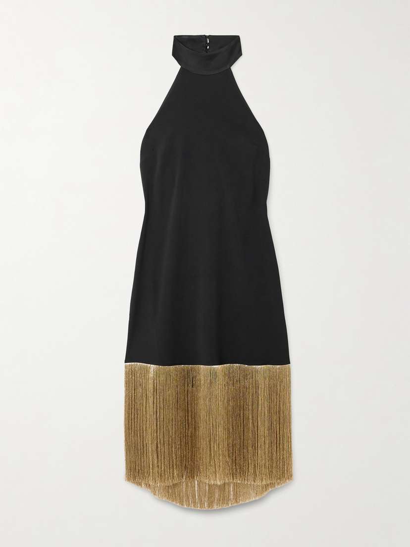 Taller Marmo Berlin Fringed Crepe Halterneck Mini Dress
