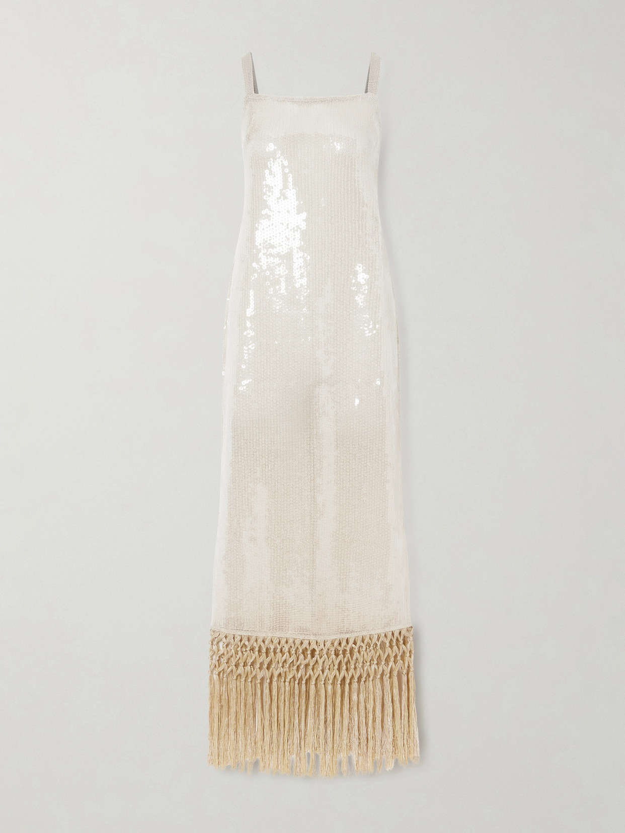 Taller Marmo Agrigento Disco Fringed Sequined Cotton Gown In White