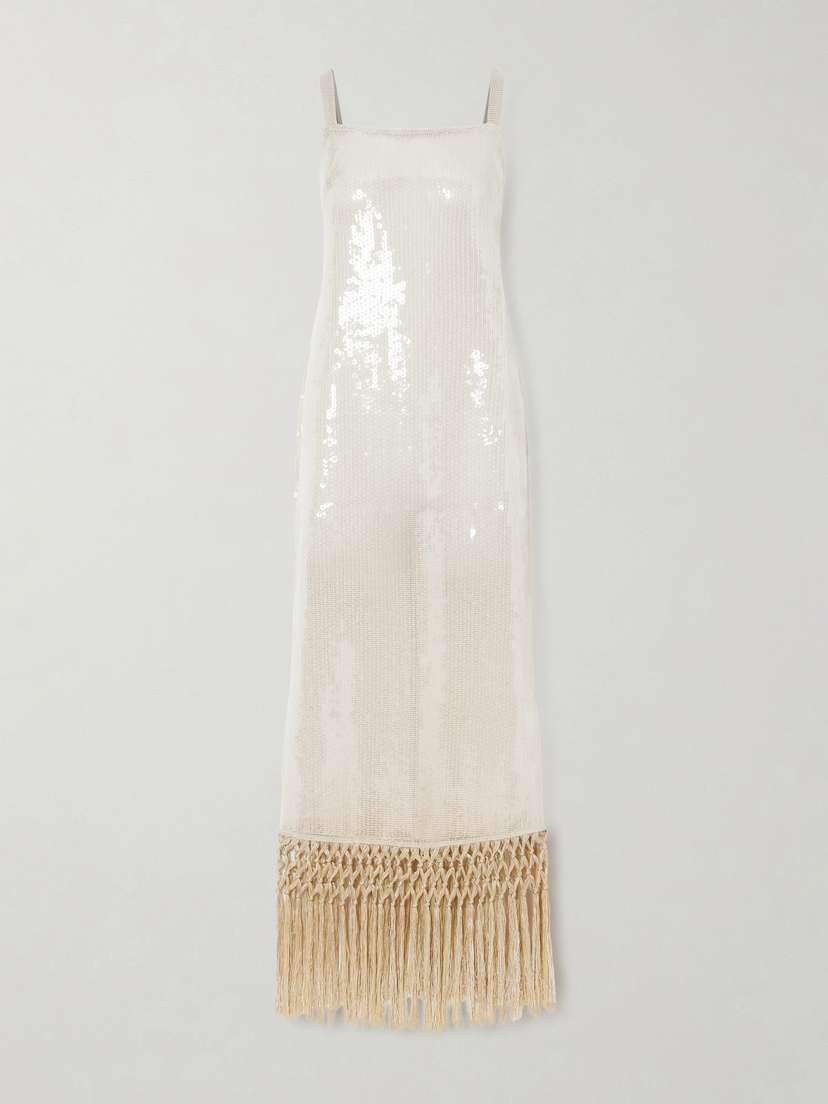 Taller Marmo Agrigento Disco Fringed Sequined Cotton Gown