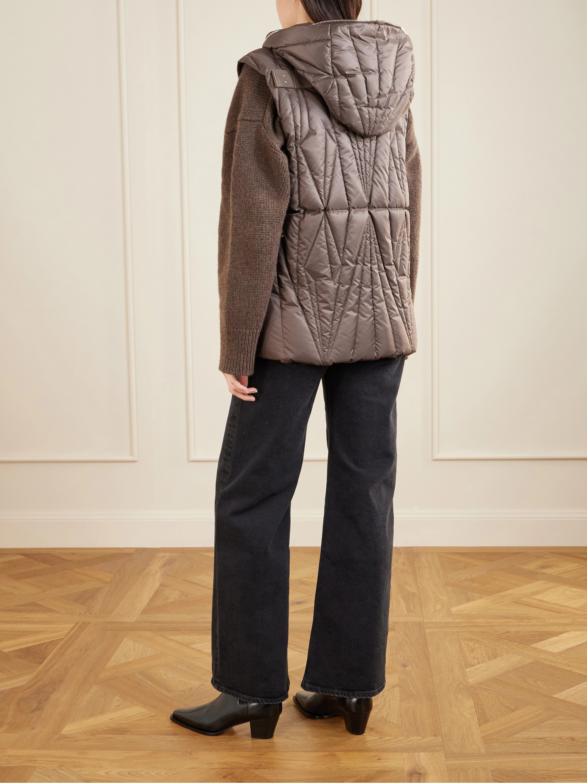 Rick Owens + Moncler hooded appliquéd quilted shell down gilet