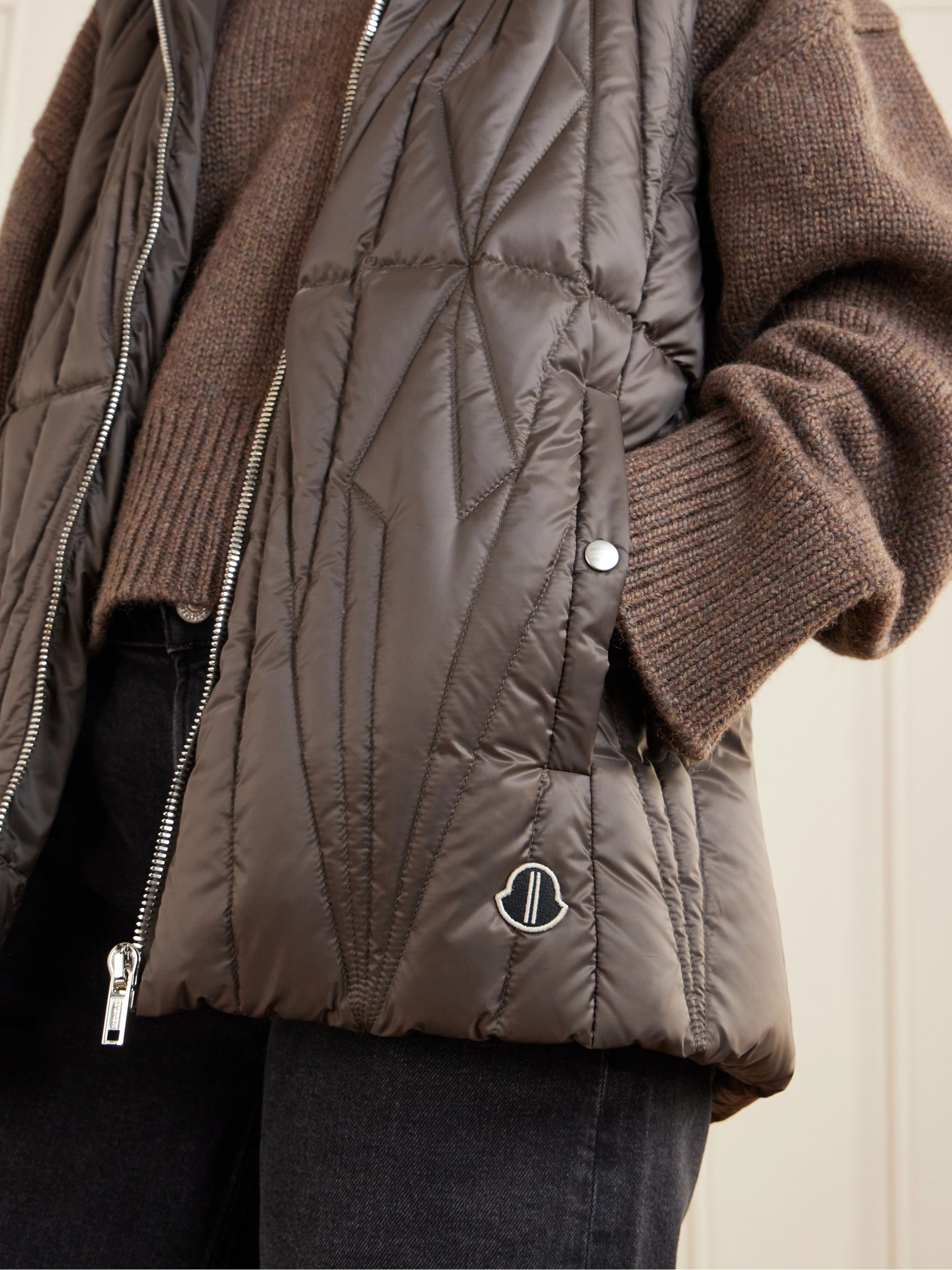Rick Owens + Moncler hooded appliquéd quilted shell down gilet