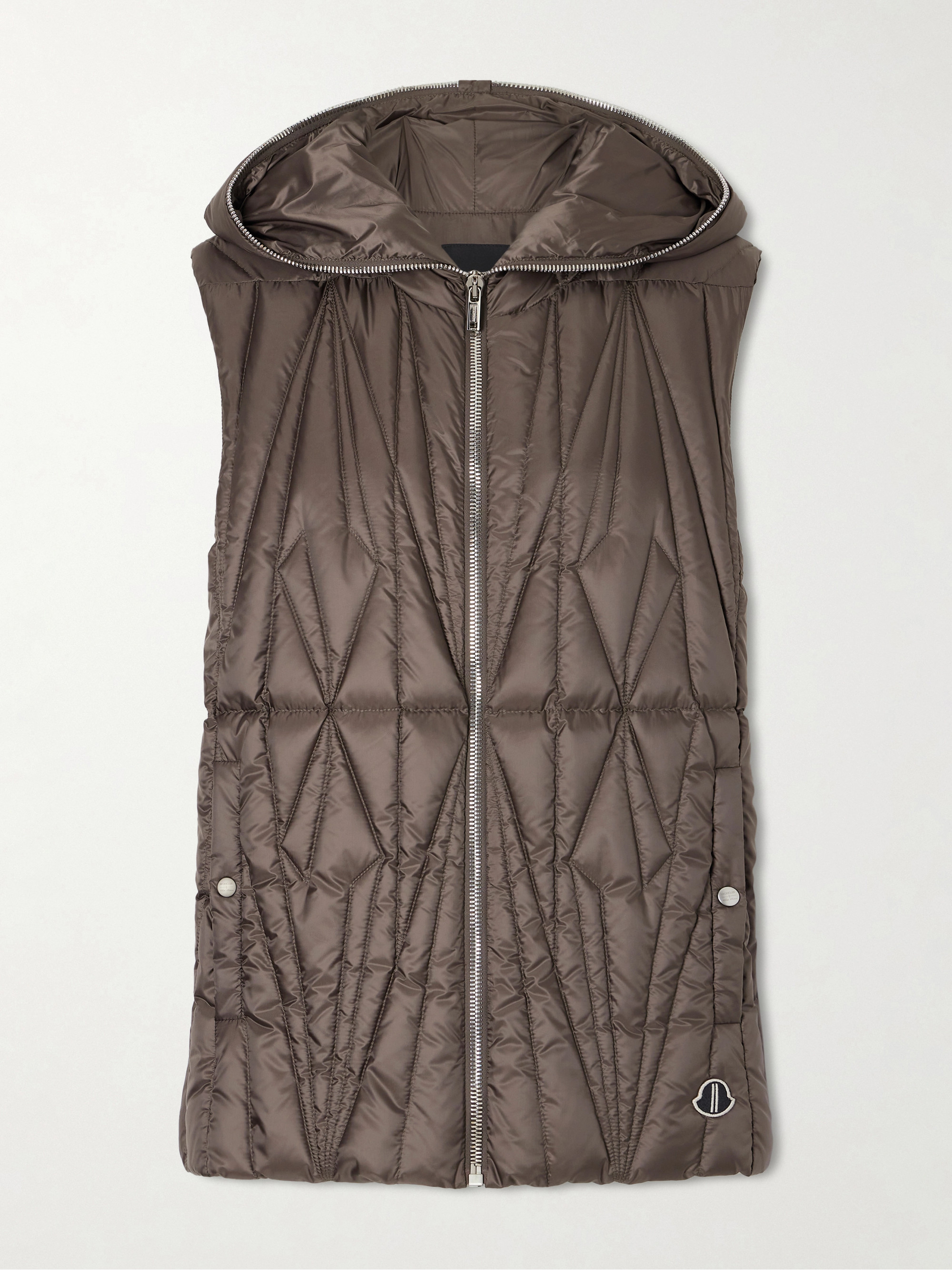 Rick Owens + Moncler hooded appliquéd quilted shell down gilet