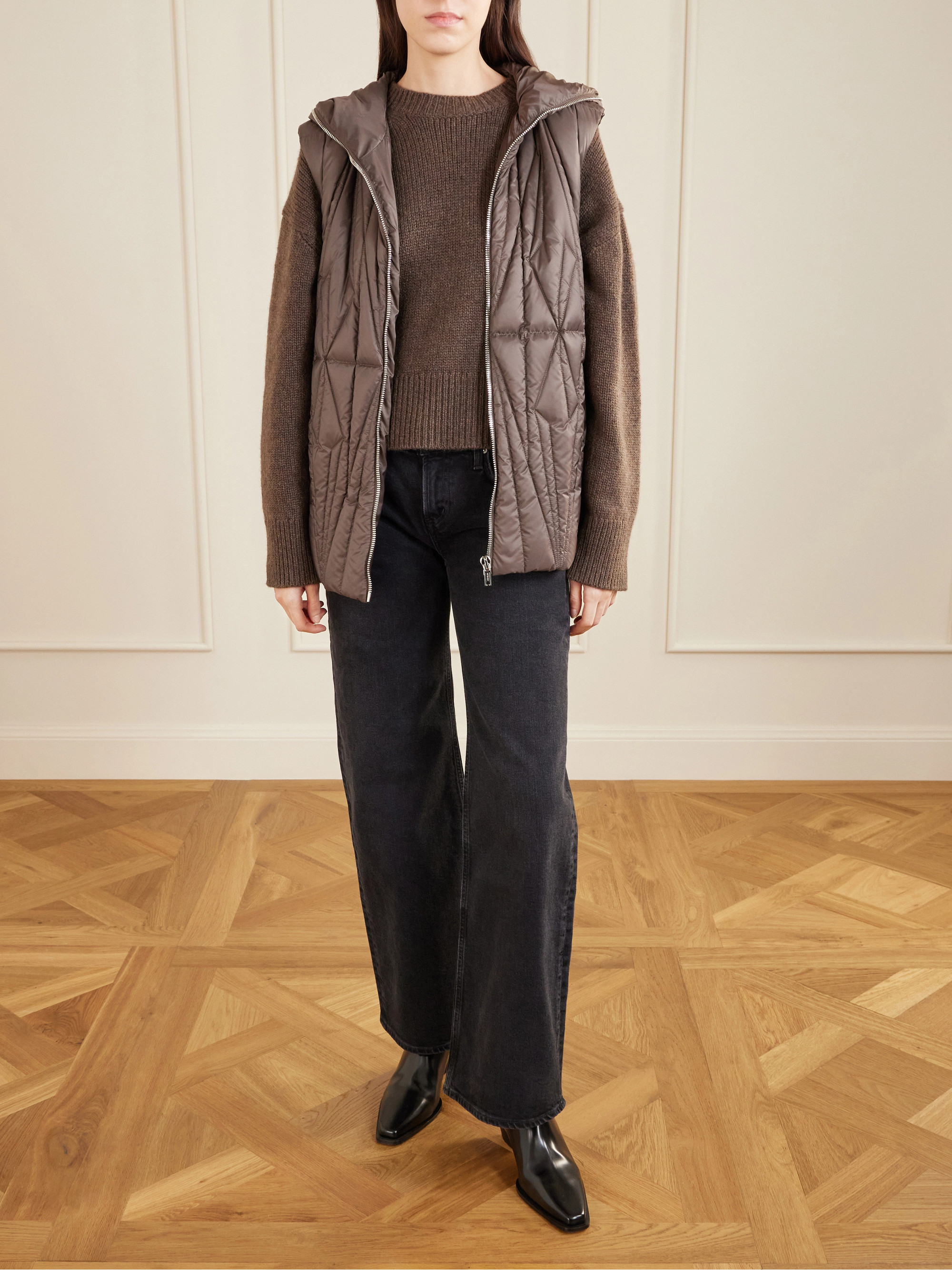 Rick Owens + Moncler hooded appliquéd quilted shell down gilet