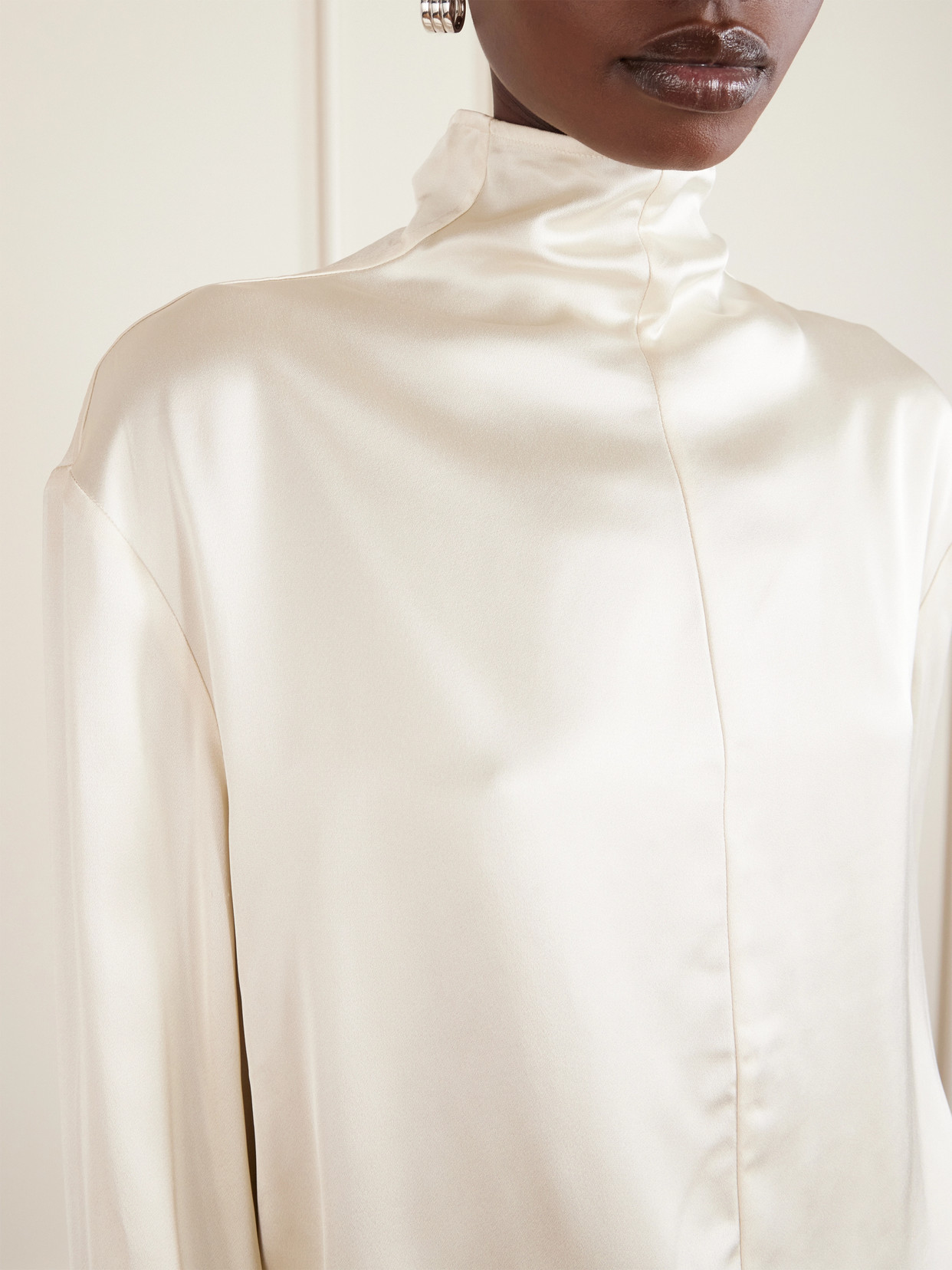 Satin Turtleneck Blouse