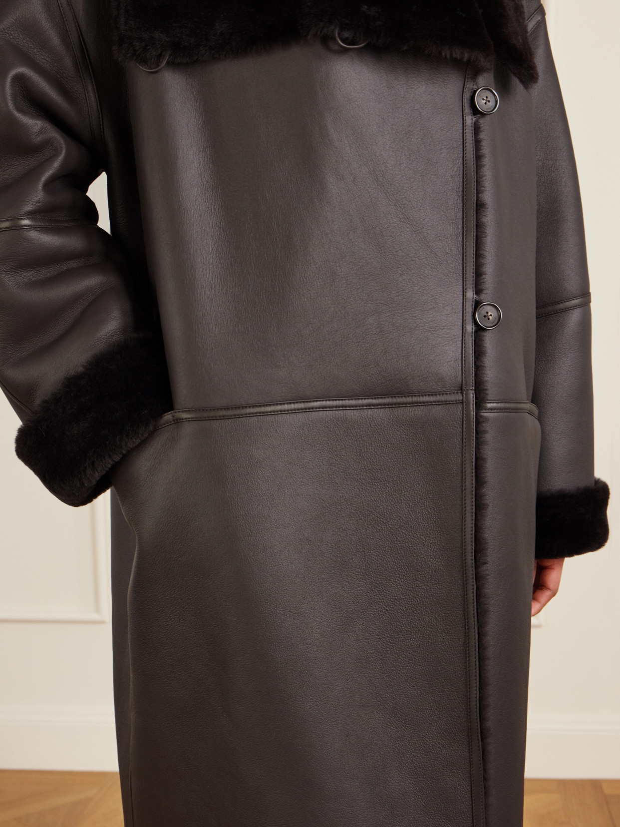 Paneled Shearling Coat