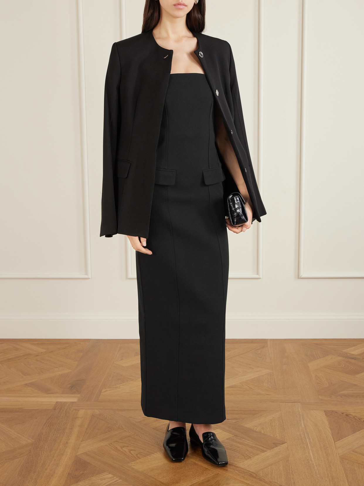 Totême Strapless Crepe Maxi Dress In Black