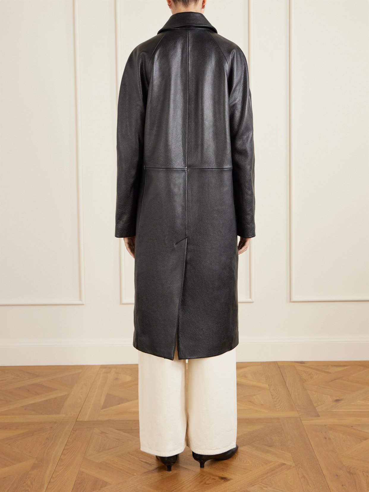 Paneled Textured-Leather Coat