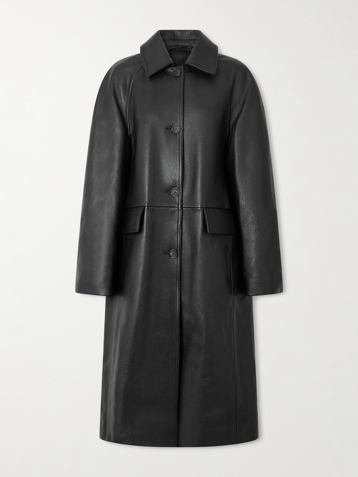 Totême Paneled Textured-leather Coat In Black