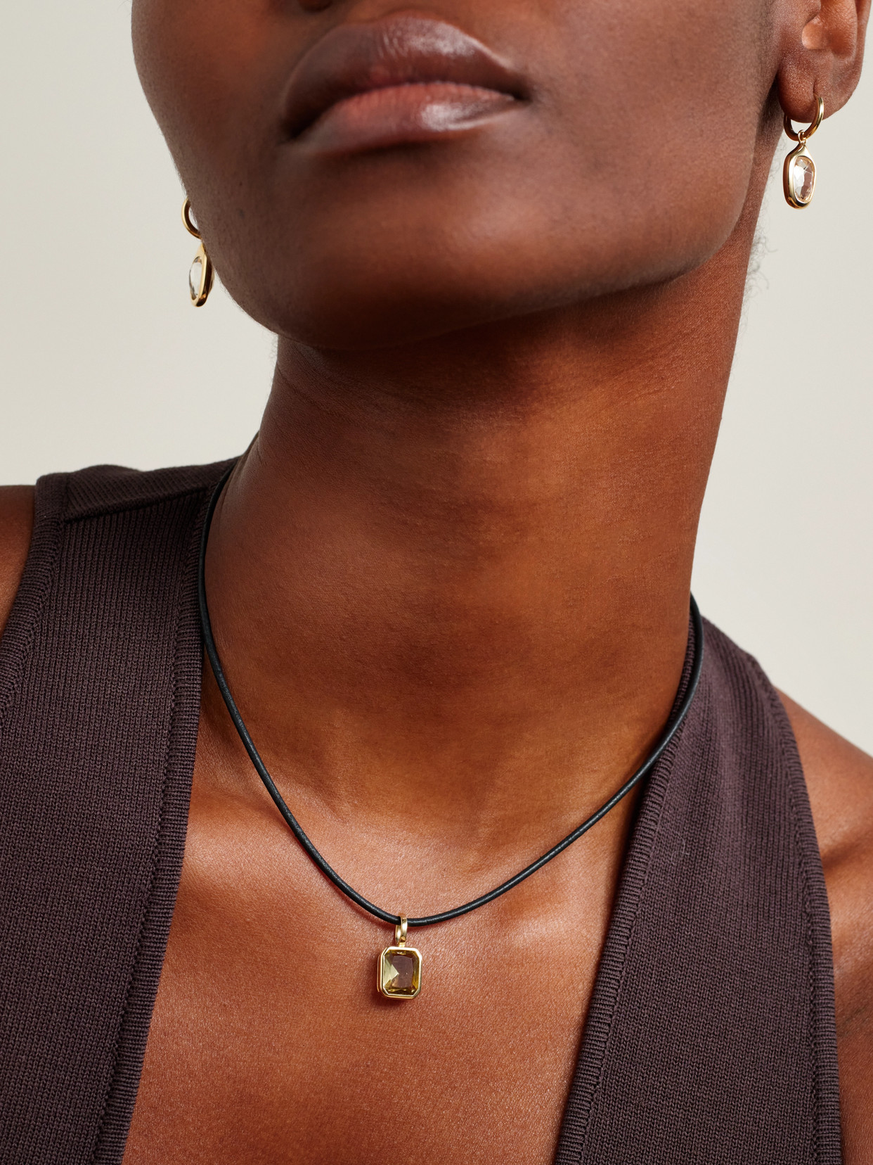 By Pariah Orbit Prism 14-karat Recycled Gold, Leather And Quartz Necklace In Gold