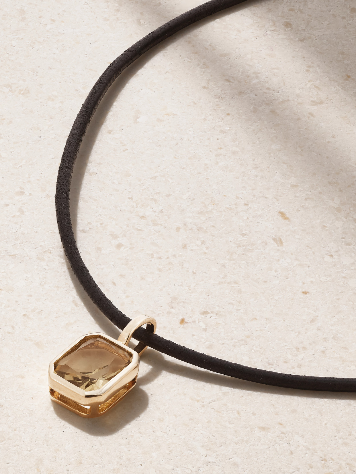 By Pariah Orbit Prism 14-karat Recycled Gold, Leather And Quartz Necklace