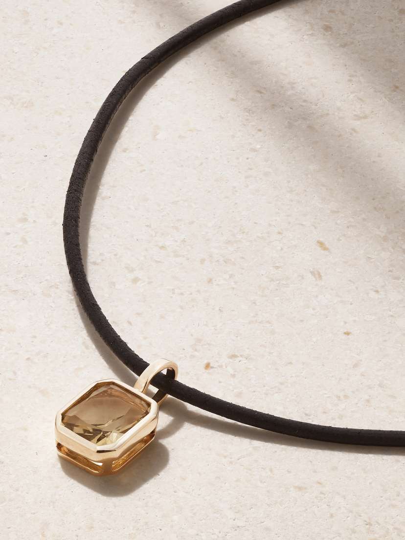 By Pariah Orbit Prism 14-karat Recycled Gold, Leather And Quartz Necklace