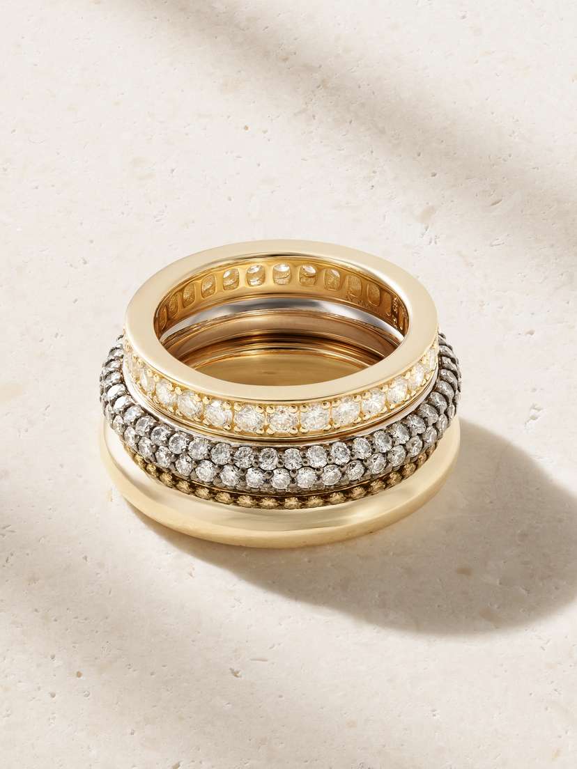 By Pariah Set Of Three 14-karat Recycled Yellow And White Gold Diamond Rings
