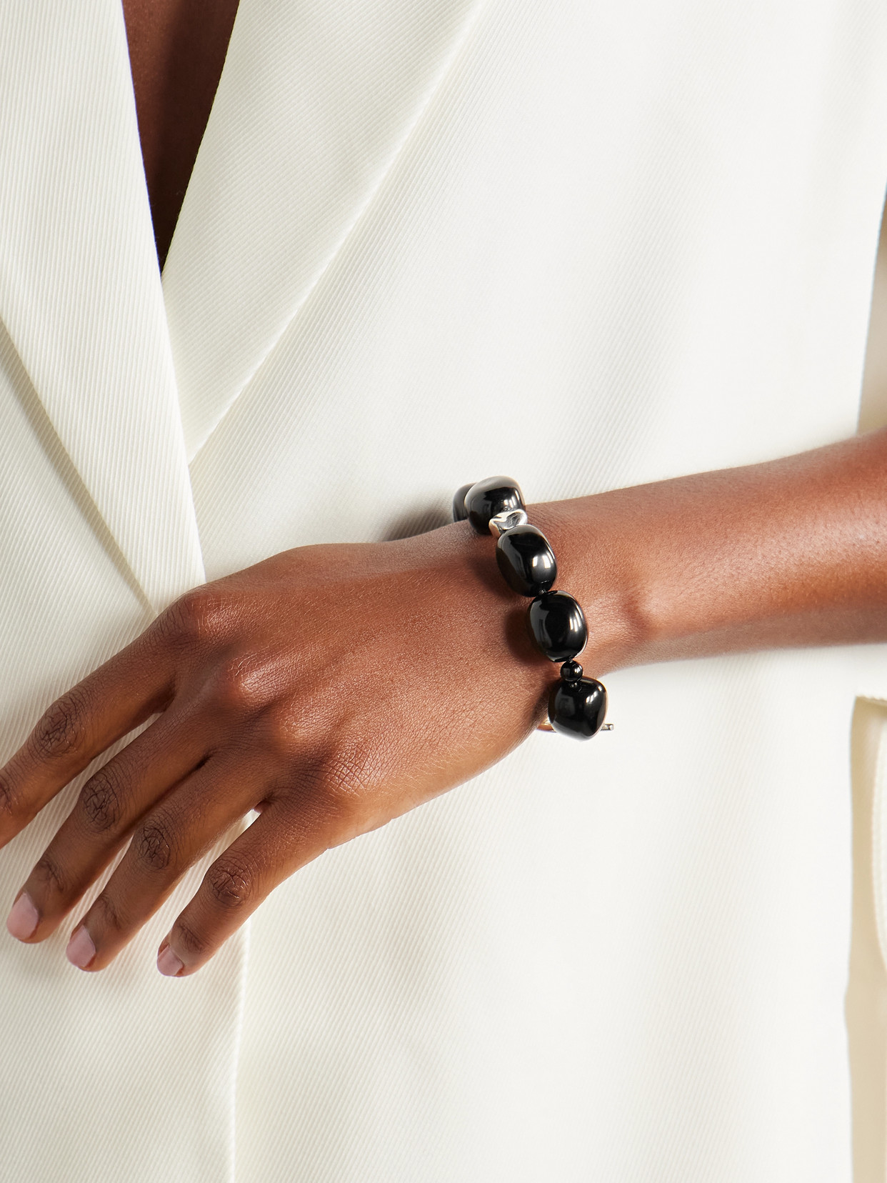 Agmes Dara Sterling Silver Onyx Bracelet In Black