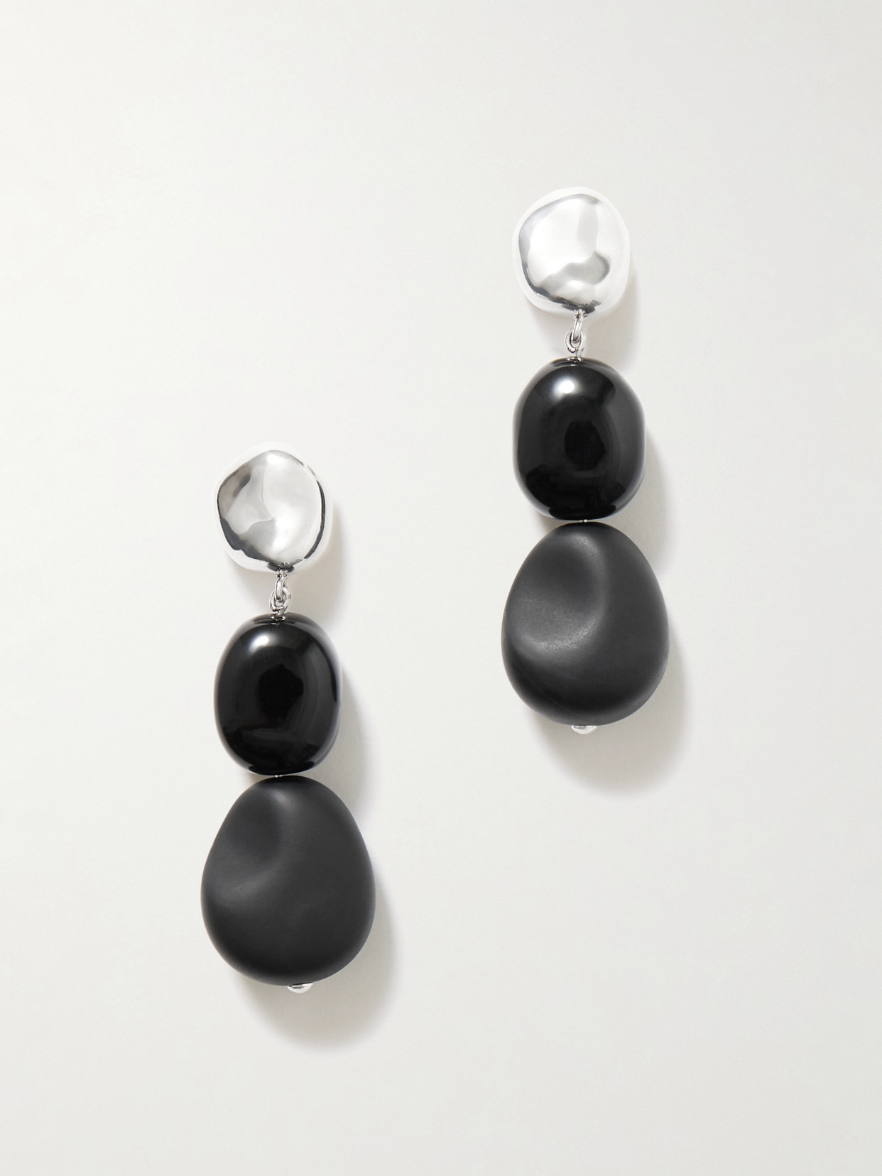 Agmes Ada Sterling Silver Onyx Earrings In Black