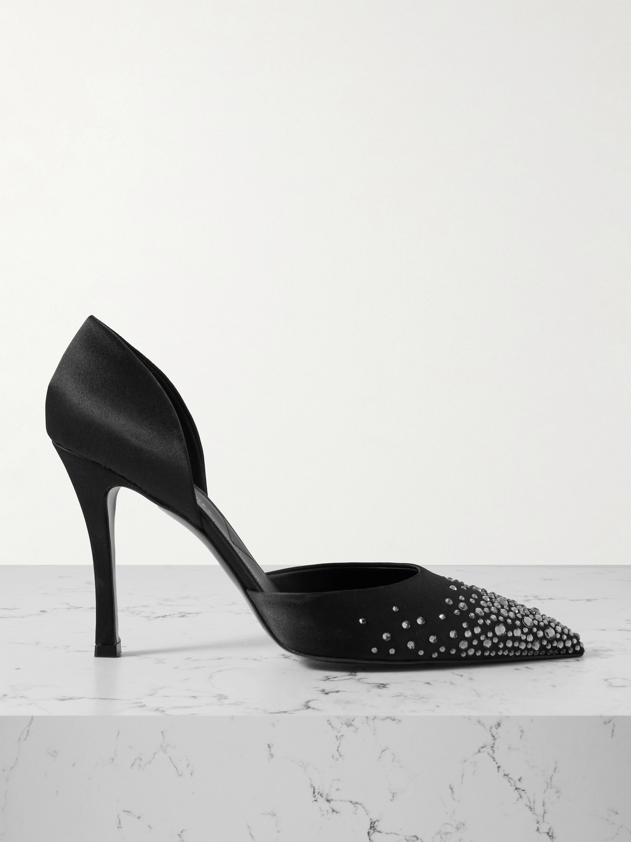 Stella Mccartney Crystal-embellished Satin Pumps In Black