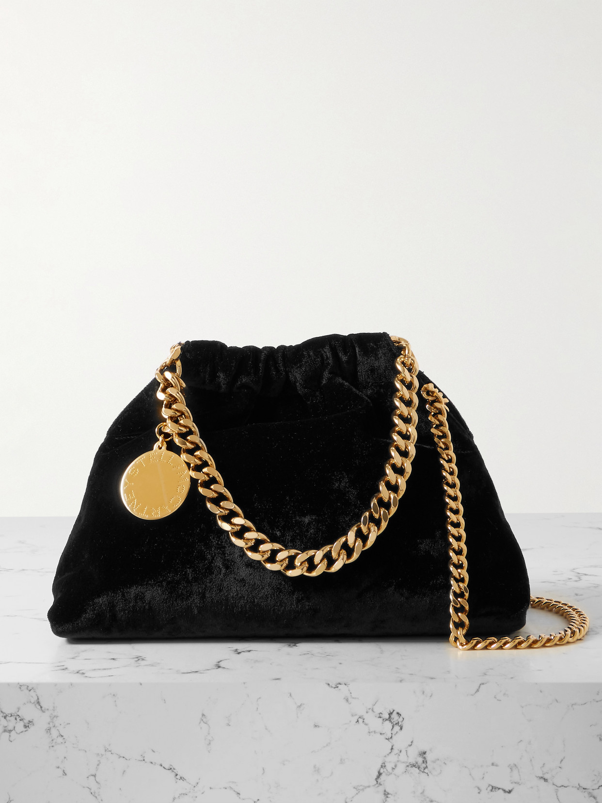 Stella Mccartney Velvet Shoulder Bag In Black