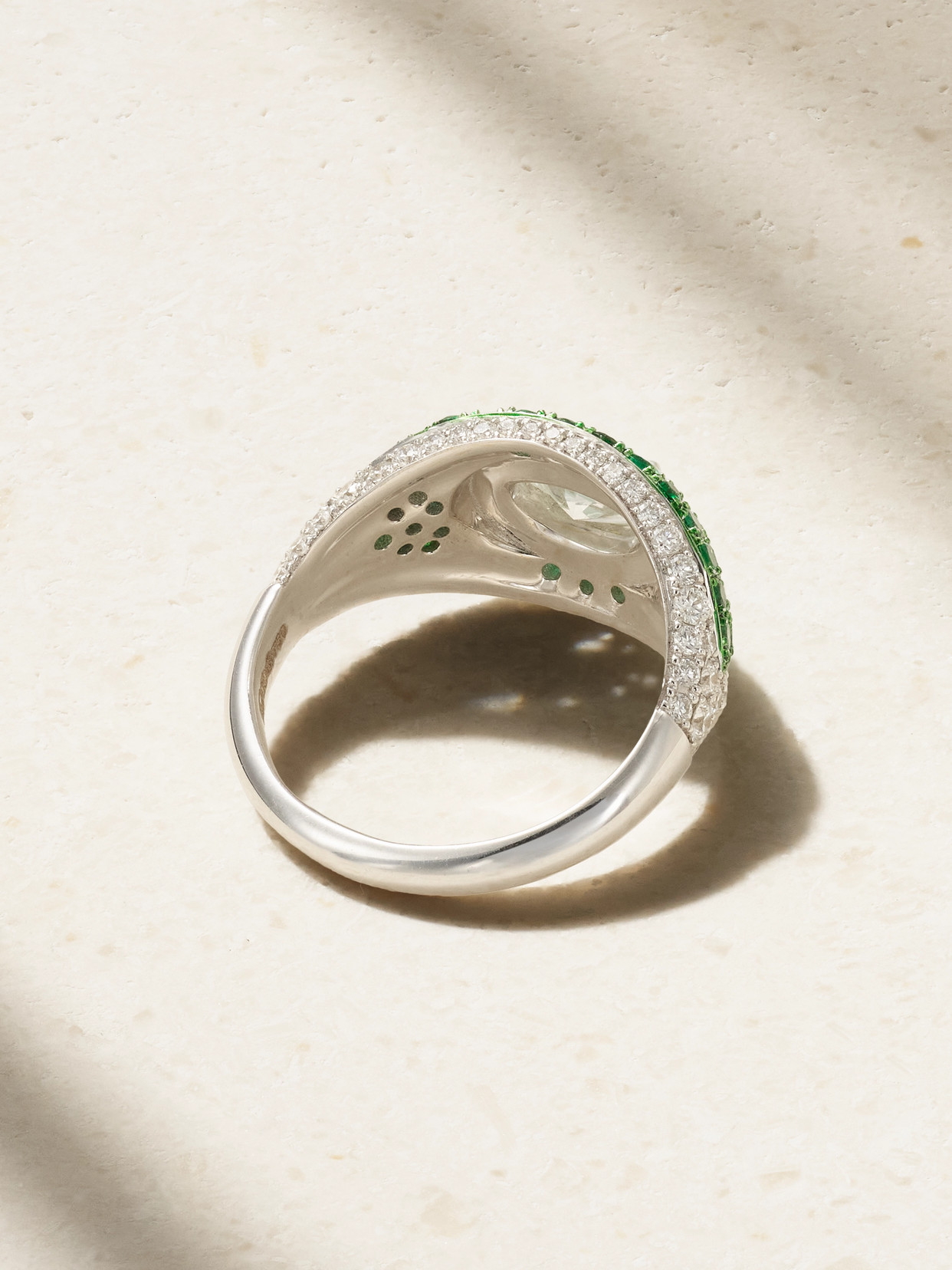 Kamyen 18-karat White Gold Diamond, Emerald And Enamel Ring In Green