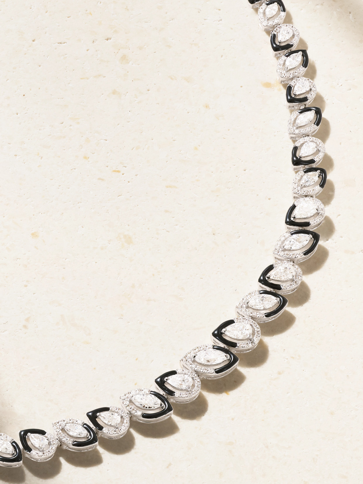 Kamyen 18-karat White Gold, Diamond And Enamel Choker In Black