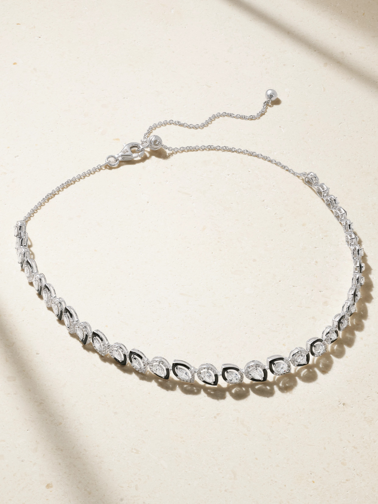 Kamyen 18-karat White Gold, Diamond And Enamel Choker In Black