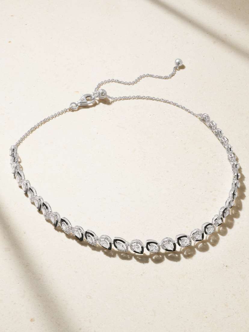 Kamyen 18-karat White Gold, Diamond And Enamel Choker