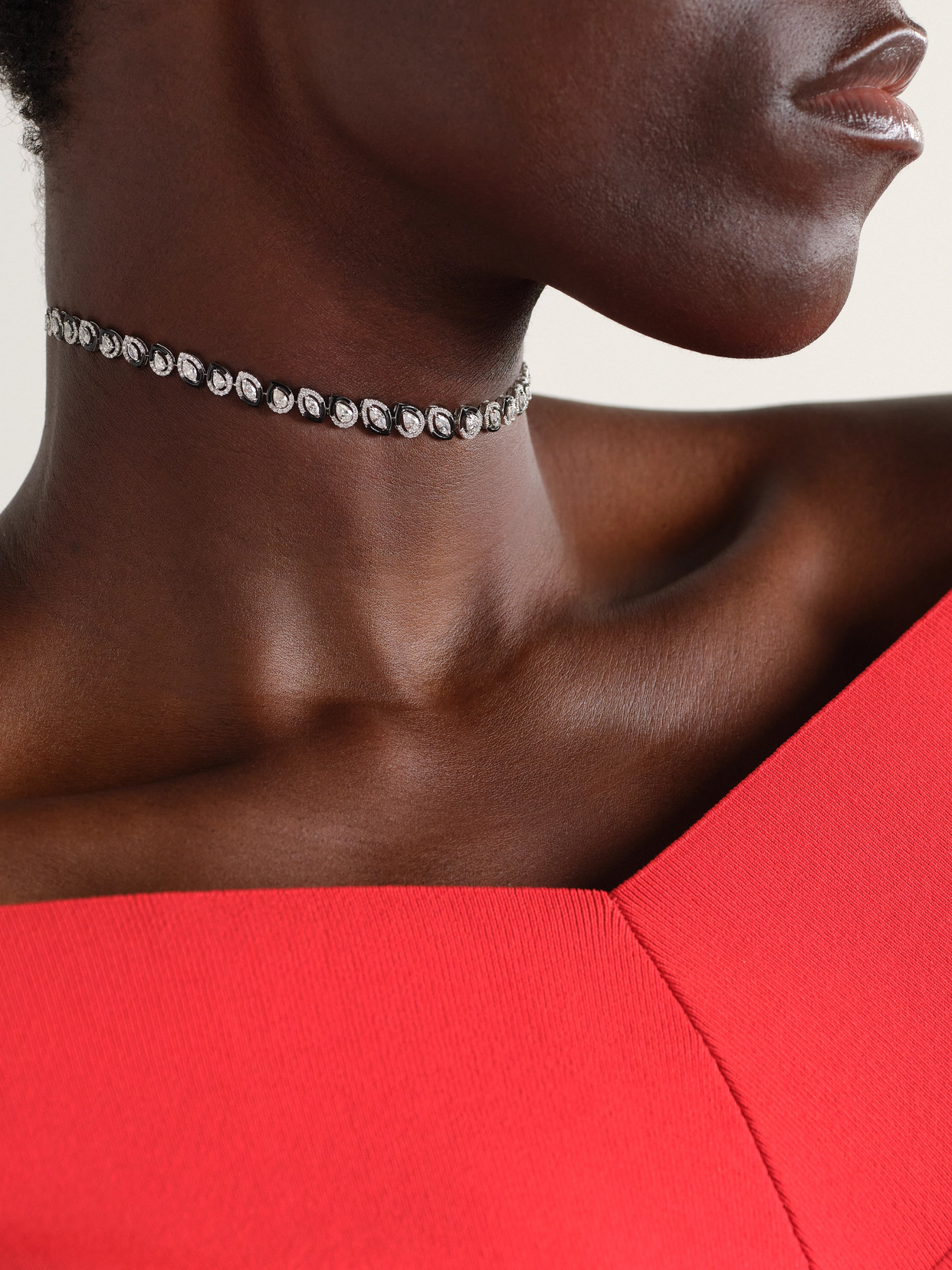 Kamyen 18-karat White Gold, Diamond And Enamel Choker In Black