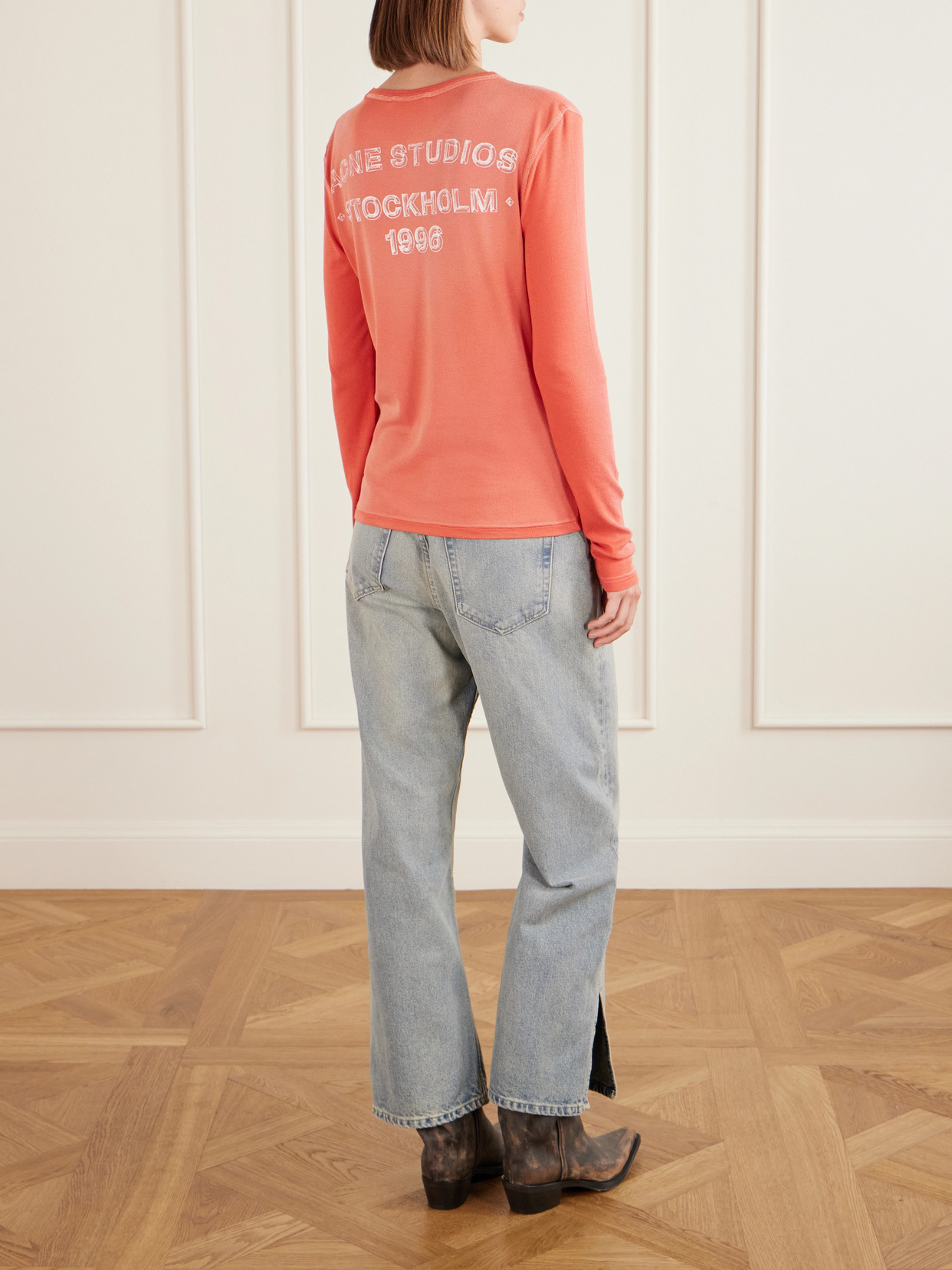 Acne Studios Einso Printed Ribbed Jersey T-shirt In Orange