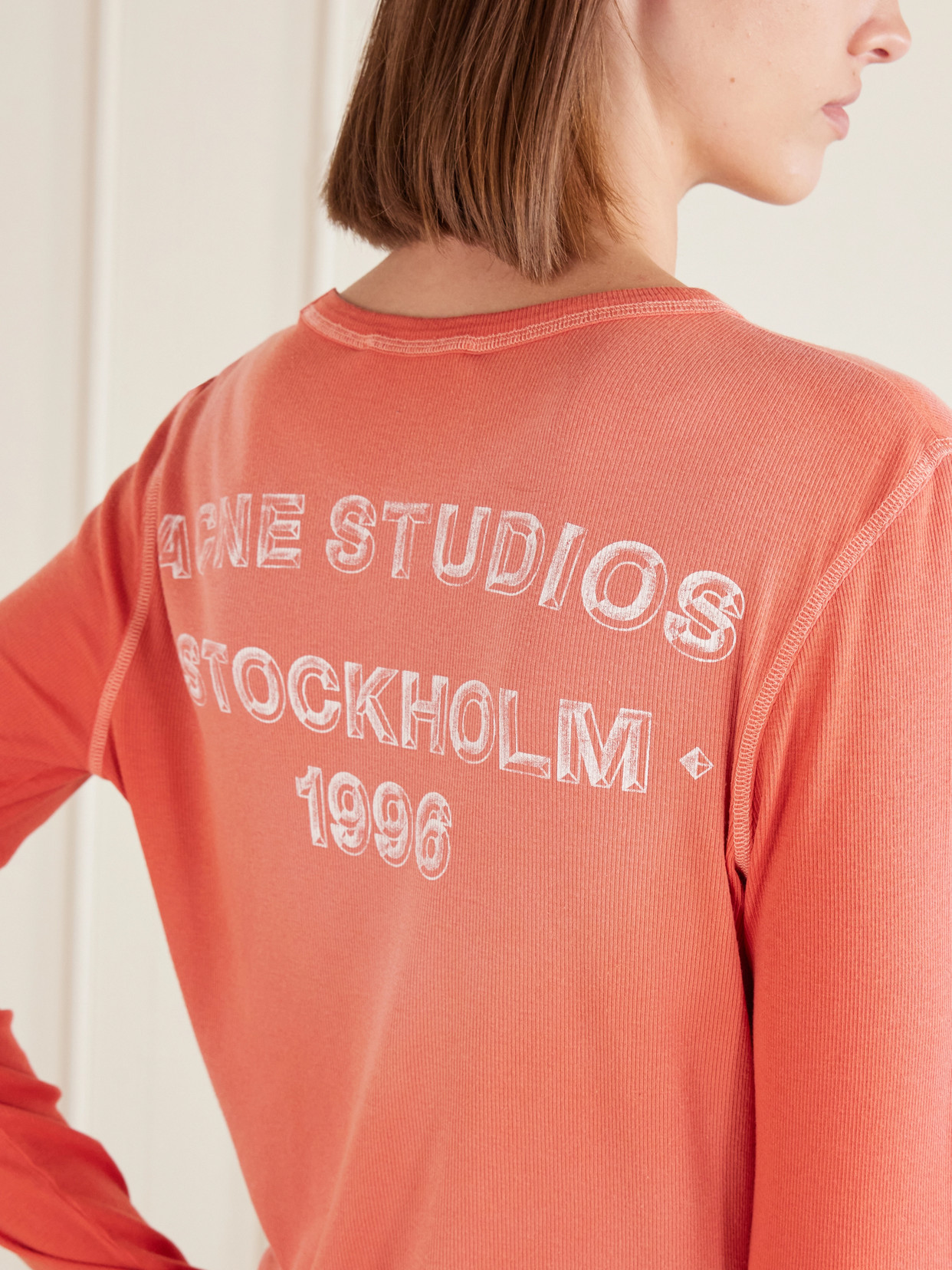 Acne Studios Einso Printed Ribbed Jersey T-shirt In Orange