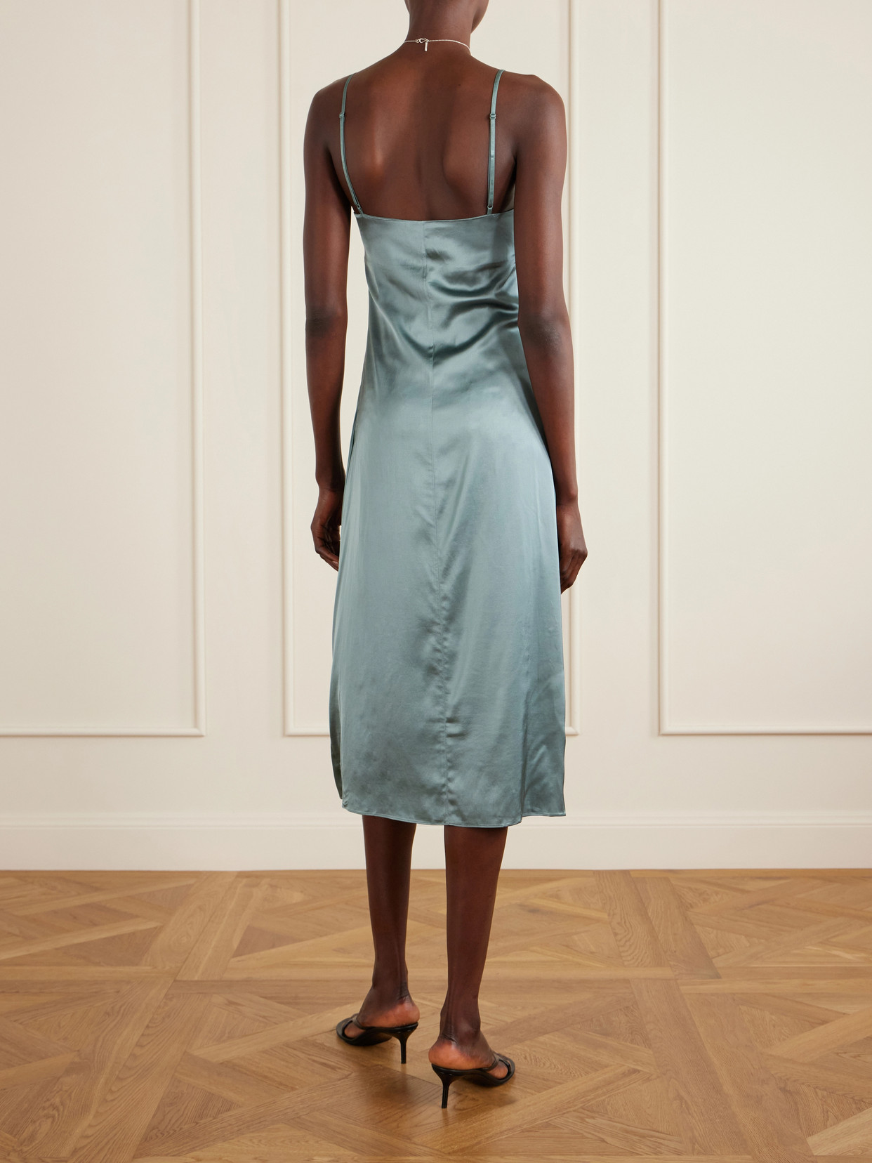Acne Studios Satin Midi Dress With Lace Inserts In Blue