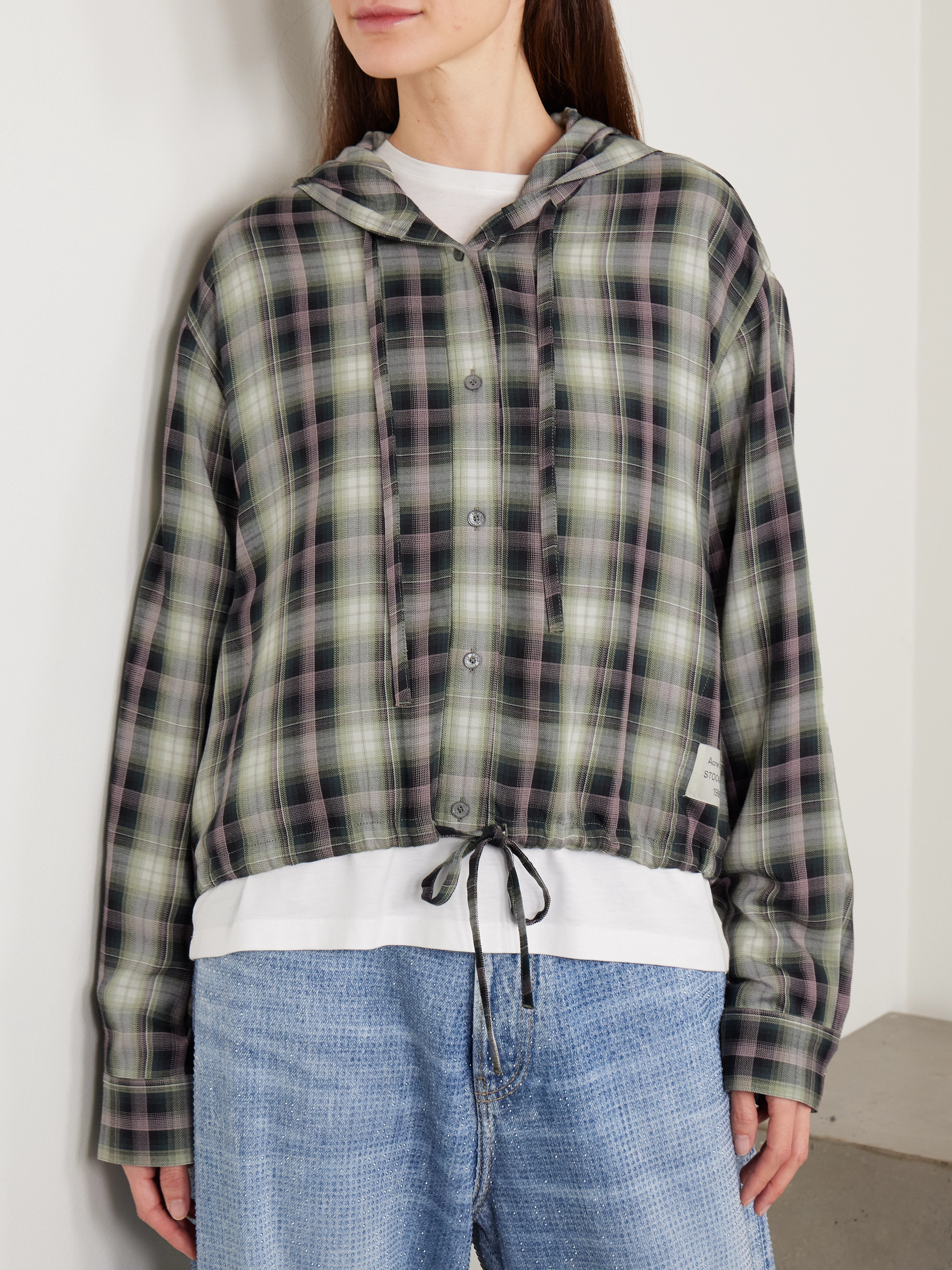 【お値下げ】Acne Studiosチェック柄ショート フード シャツジャケット Acne Studios - Hooded overshirt - Beige/black