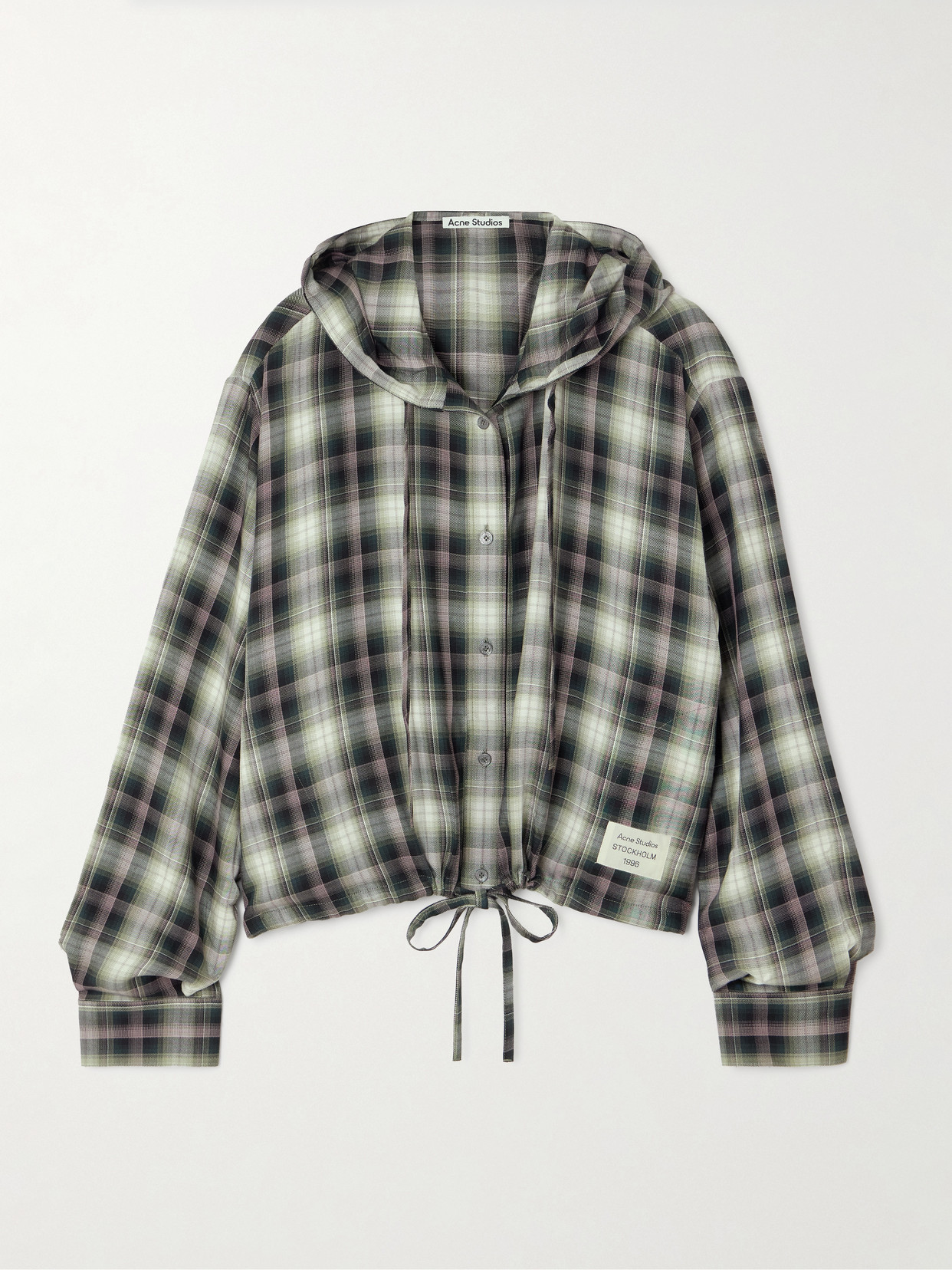Acne Studios Hooded Appliquéd Checked Woven Shirt In Multi
