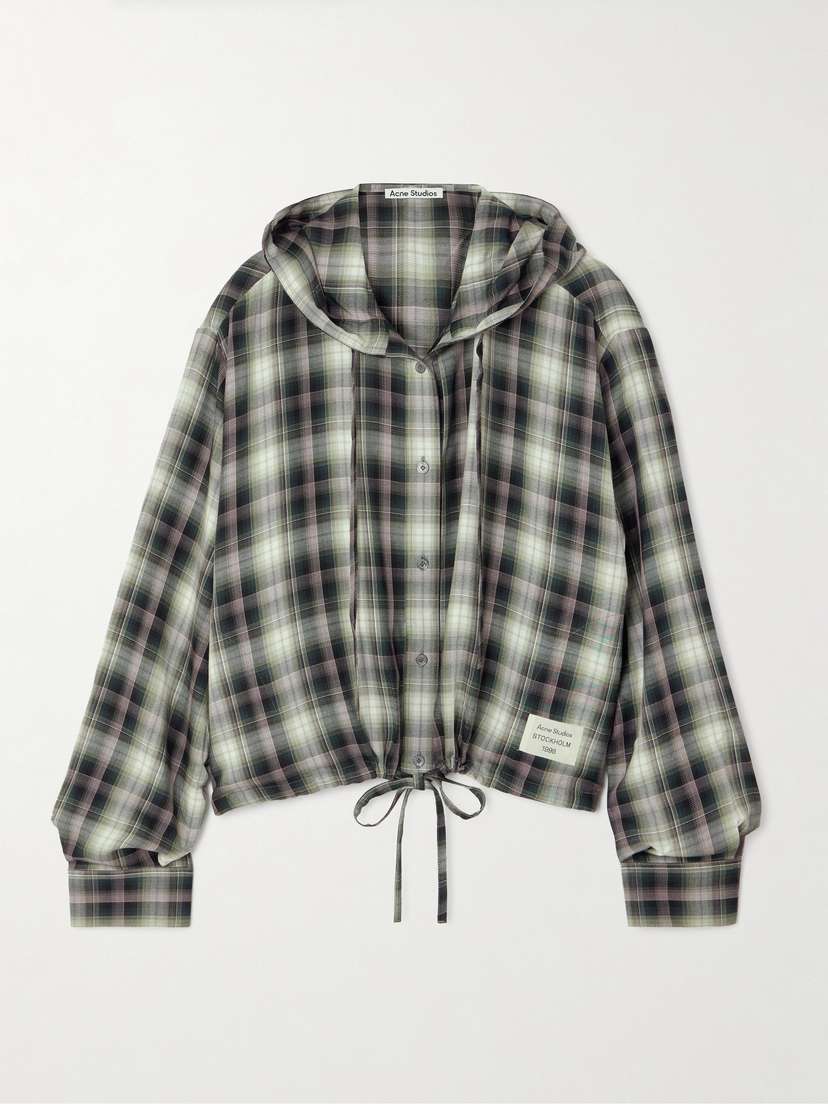 Acne Studios Hooded Appliquéd Checked Woven Shirt