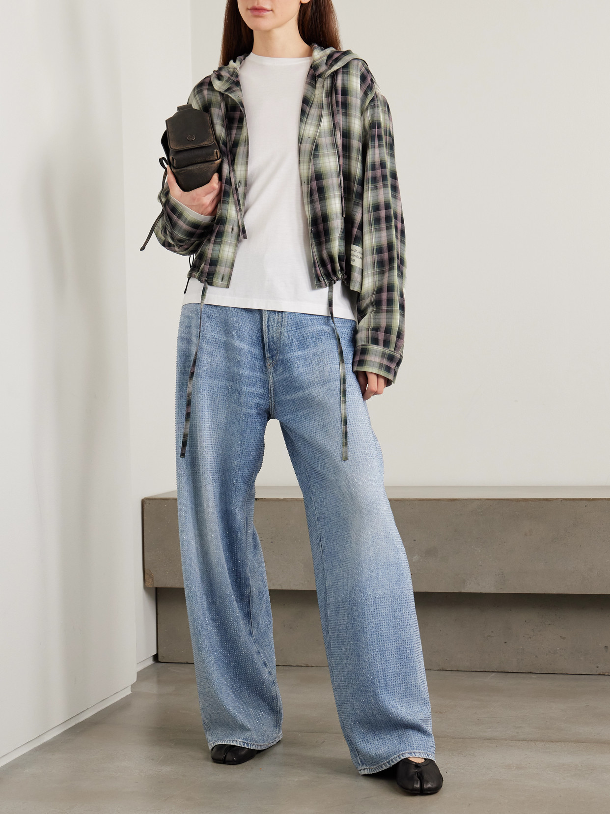 Acne Studios Hooded Nylon Silk Jacket Checked Pattern In Multi