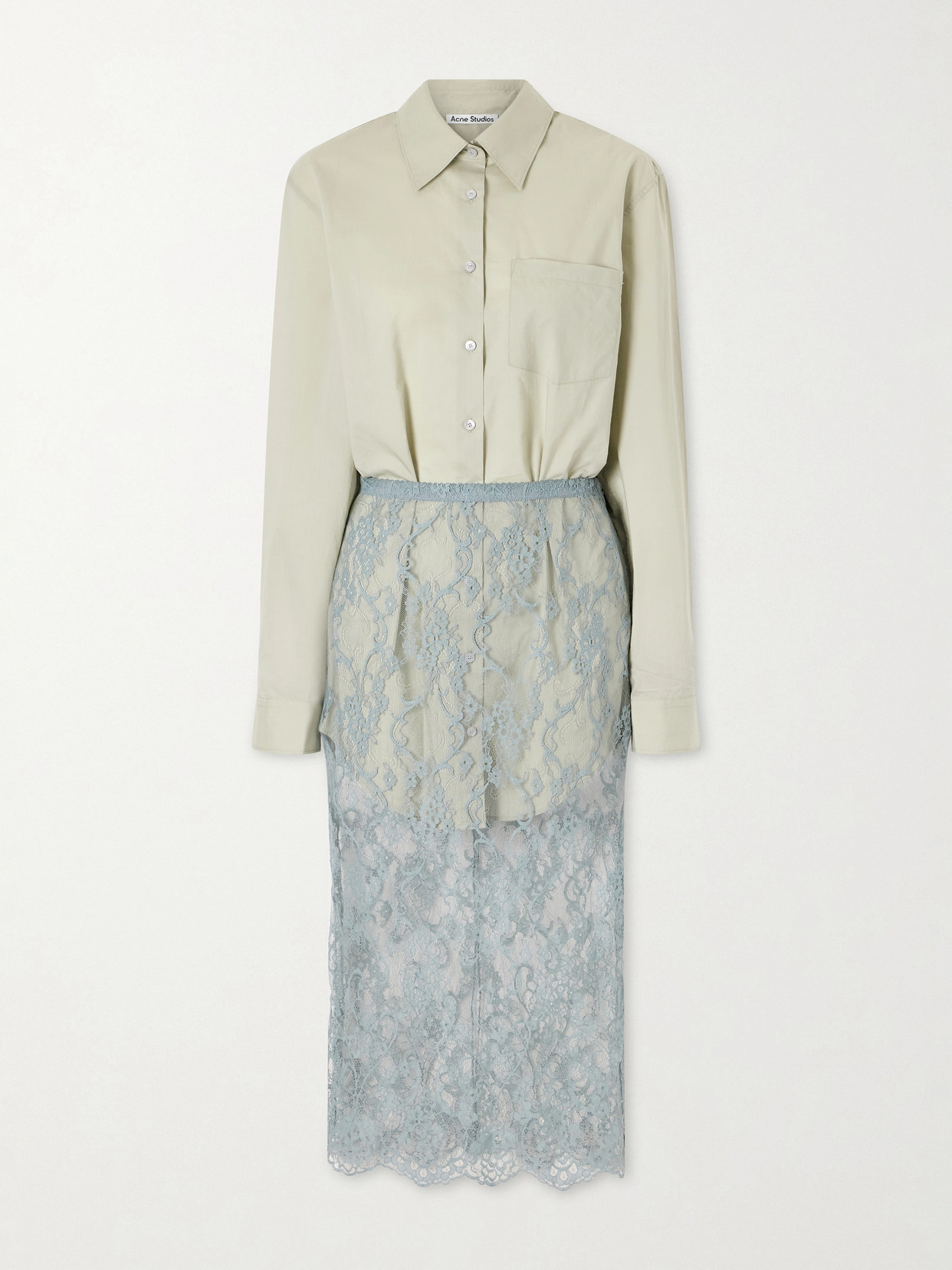 Acne Studios Lace-trimmed Cotton And Silk-blend Midi Dress In Green