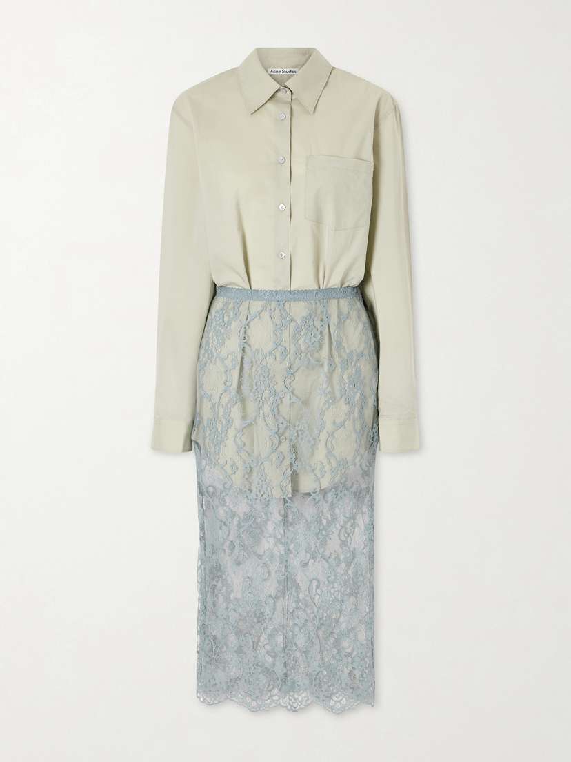 Acne Studios Lace-trimmed Cotton And Silk-blend Midi Dress
