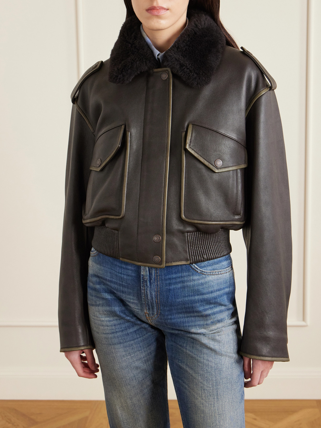 Acne Studios Shearling Bomber Jacket In Black