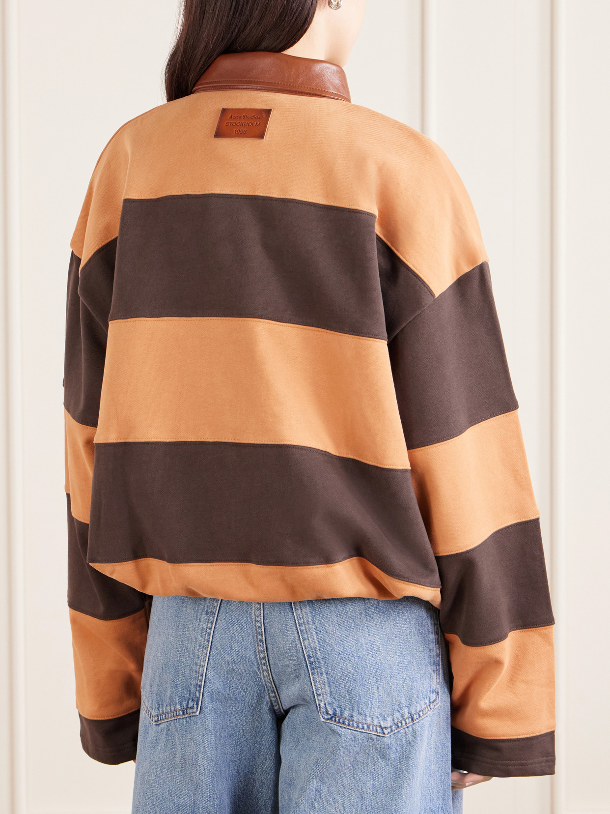 Folio Leather-Trimmed Striped Cotton-Jersey Sweatshirt