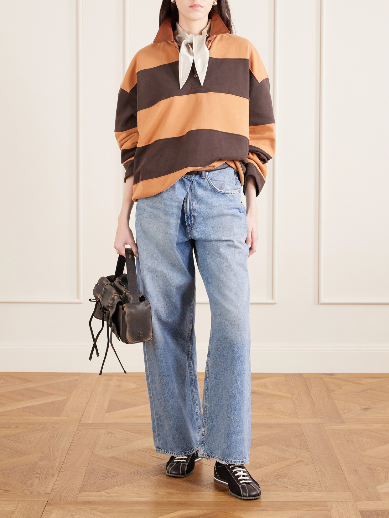 Folio Leather-Trimmed Striped Cotton-Jersey Sweatshirt