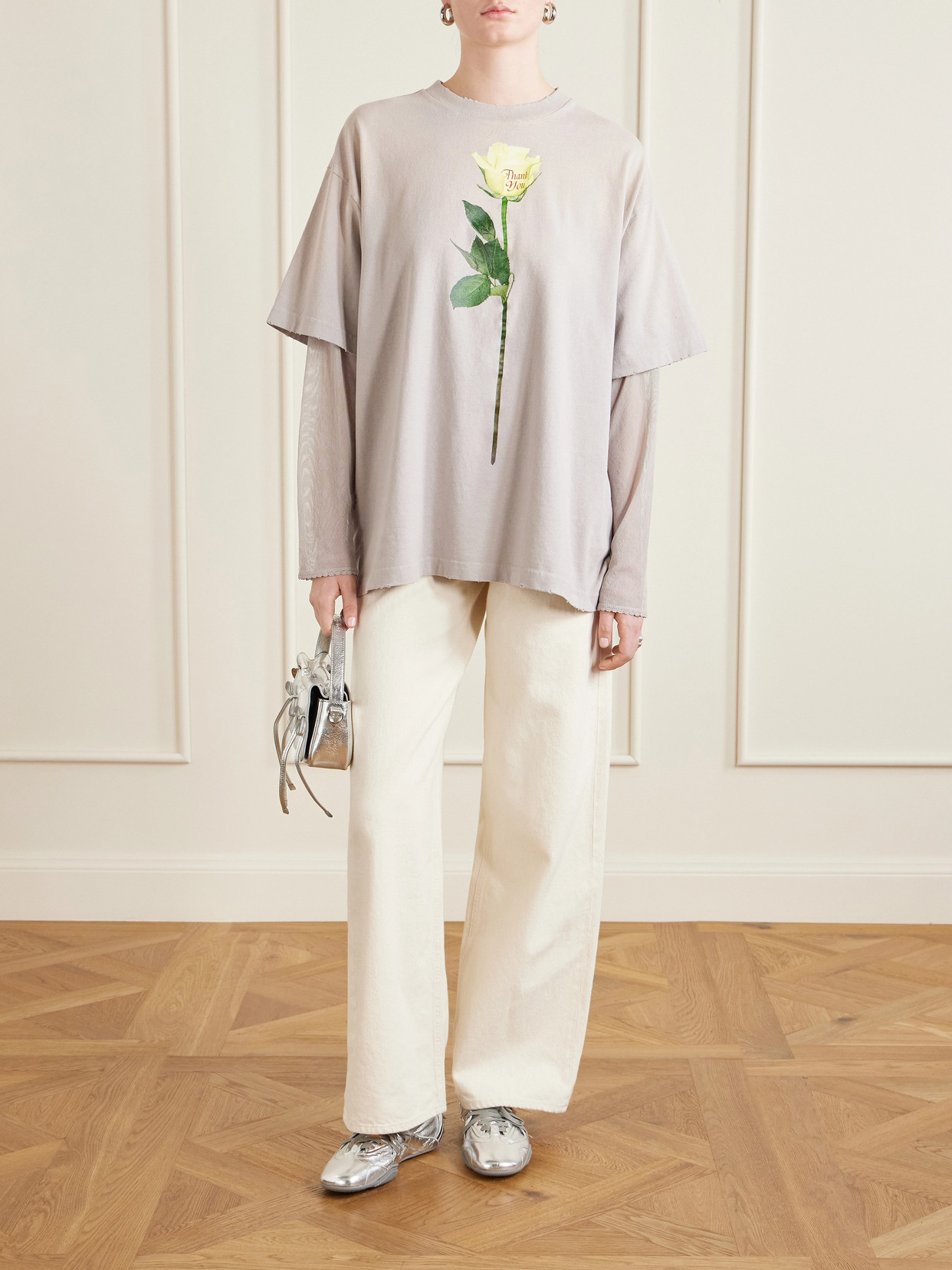 Acne Studios Women Cotton T-shirt With A Floral Print With A Contrasting Logo In Multi