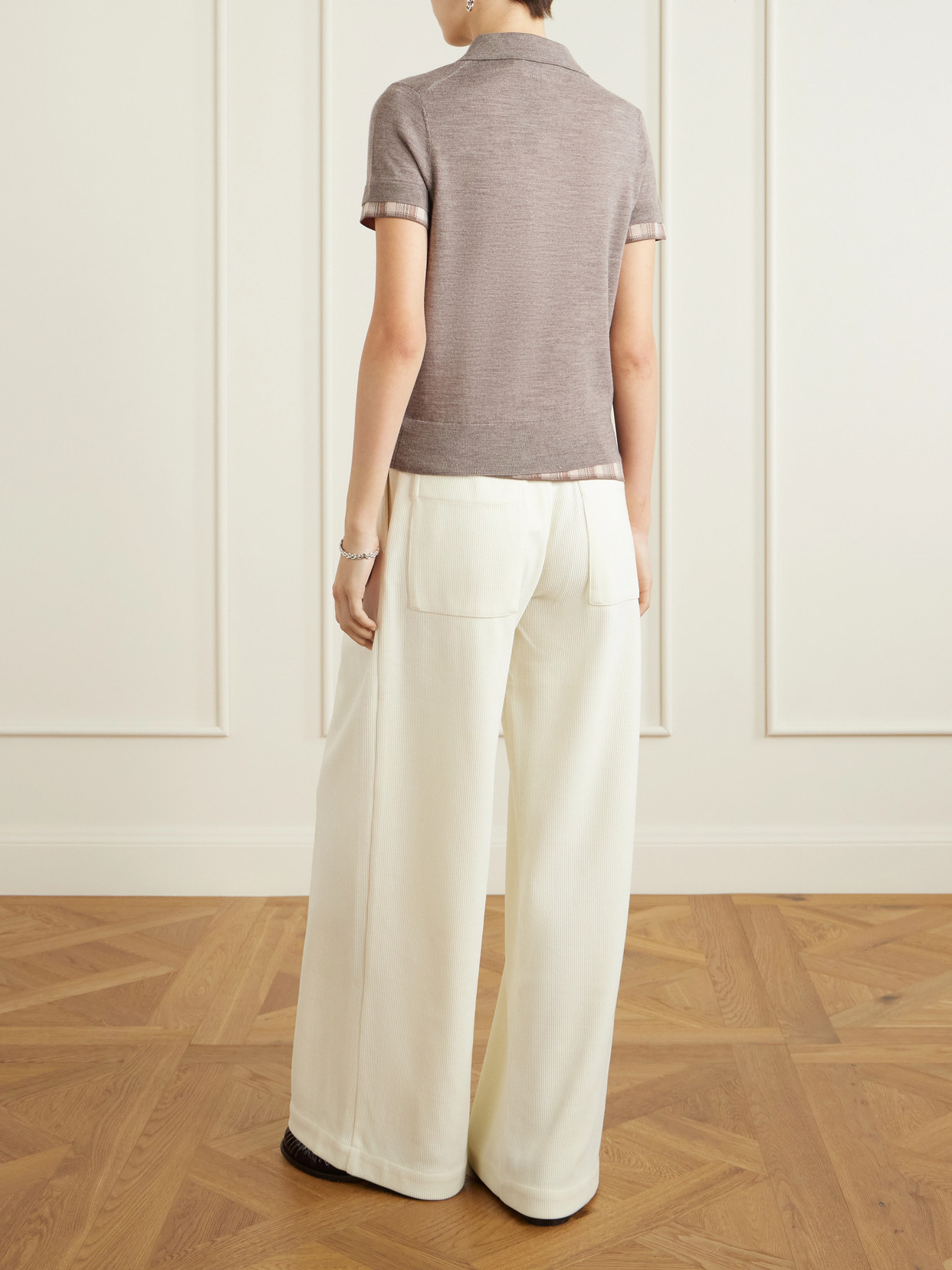 Acne Studios Layered Short Sleeve Wool Polo Sweater In Brown